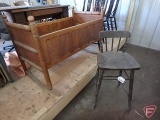 Painted wood chair and wood cradle, Both