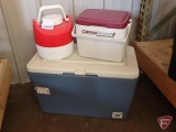The Tough One chest cooler, Coleman Personal 8 cooler and Coleman water jug. All 3 pieces