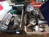 Pots and pans, baking pans, coffee pots, cone strainer/masher, Hamp stainless steel vacuum bottle