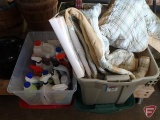 Quilt, table linens, pillow cases, cleaning products. All in two totes with covers