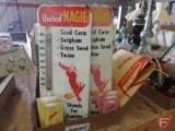 United Hagie Dealer advertising, thermometers, shamee, and Pioneer mugs and coffee pot