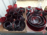 Ruby red glass items, stemware, bowls, glasses, saucers, plates, candle holders, some Avon, Both