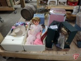 Dolls and accessories, cases, folding wardrobe case. Box and wardrobe case and all contents