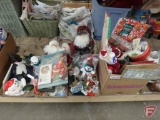 Holiday/Christmas items, plush toys, ornaments, gift bags, decorations. All 4 boxes
