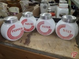 Vintage white milk glass salt/pepper/flour/sugar shaker containers