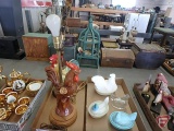 (2) Rooster table lamps, nesting hens, and glass mold, Both boxes