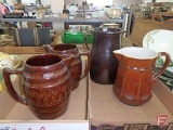 (4) brown ceramic pitchers
