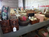 Vintage sewing baskets, wood drawers, vintage hard wooden shoe molds with