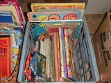Childrens books, crate, basket