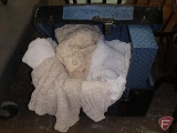 Vintage trunk with tray, and linens