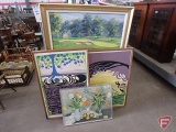 Framed pictures (4), one is a golf course scene painting