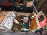 Fishing items; tackle box, fishing lures, Extreme Polar Therm tip up Brimbale