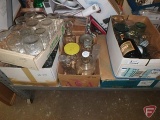 Canning jars; gallon, half gallon, pint, quart, decanters, some blue most clear