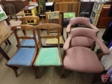 Chairs; material covered seats (3), material covered seat and caned back, material