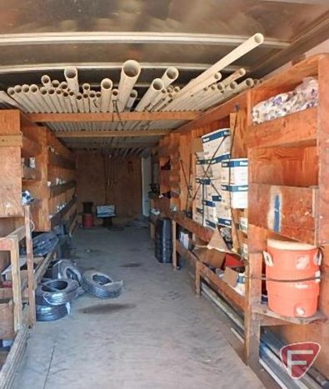Contents of trailer: PVC, irrigation tubing, large assortment of PVC fittings,