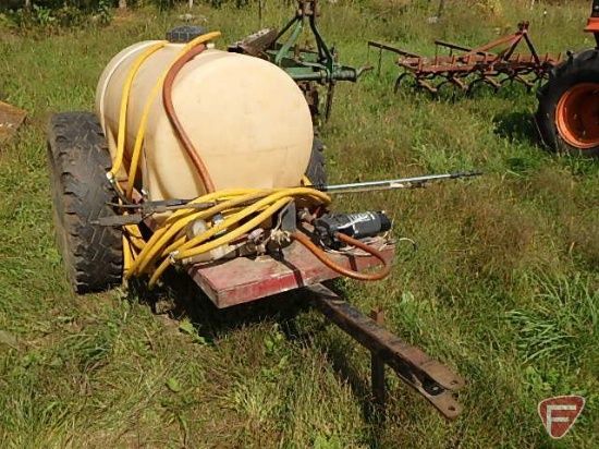 65 gallon 2-wheel poly orchard sprayer with 12V pump and 2 wands