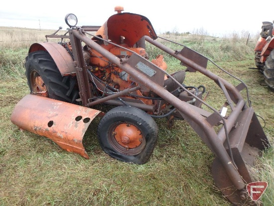 Case D Western gas tractor with Snap-Tach trip bucket loader