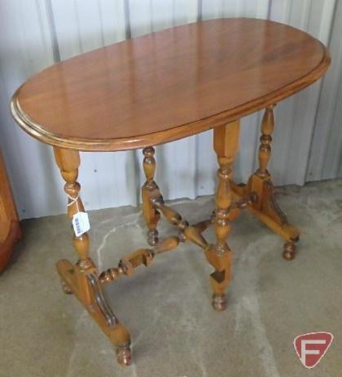 Folding wood oval occasional table, 30inH when set up