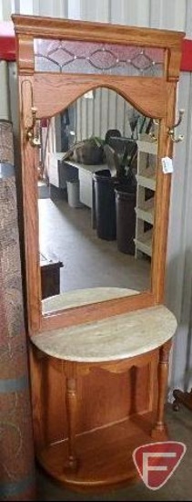 Hall tree/table with mirror and marble-like top, 76inHx29inWx13inD