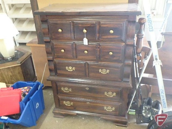 Wood dresser/storage cabinet, 5 drawers, 54inHx38inWx19inD, matches Lot 220