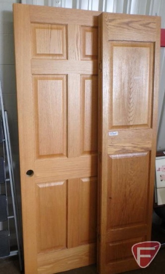 Wood 3-panel bi-fold door, 18in panels, and wood 6 panel interior door, both