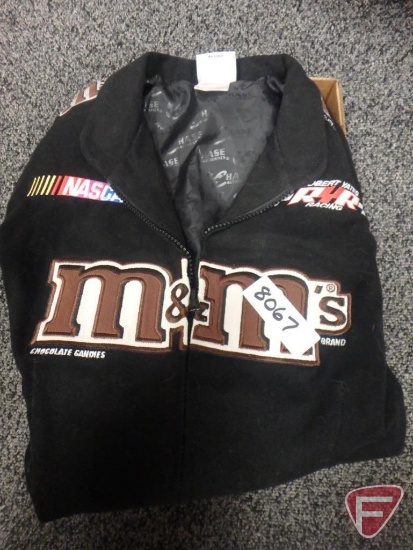 M&M/NASCAR racing shirt size M, and zip-up jacket size L. Both.