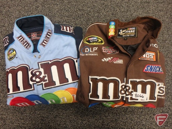 M&M/NASCAR blue snap-up jacket size S, and brown snap-up jacket size S. Both.