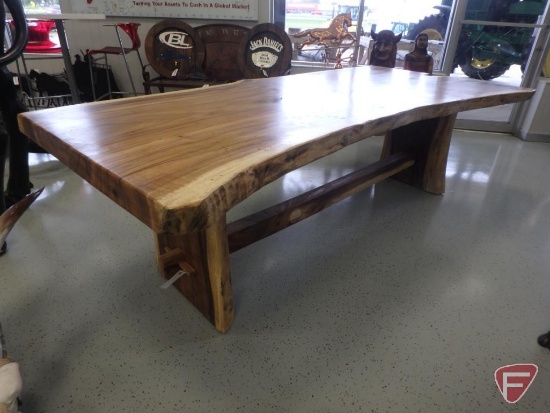 Teak wood table, tabletop and legs are 3" thick