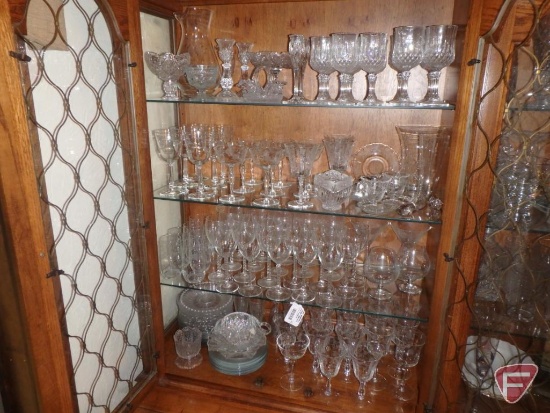 Glassware, stemware, candy dishes, pitcher, cream/sugar, plates, vases, snowman mugs,