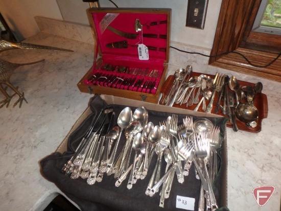 Flatware, Eternally Yours, Star House in wood box, International, plated and silver pieces.
