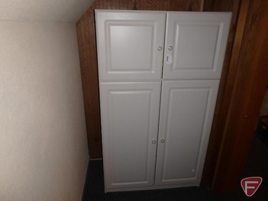 White wood storage cabinet with 4 doors, wardrobe, 67inHx40inWx21inD