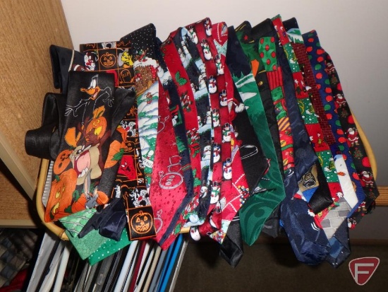 Large assortment of mens ties, holiday and novelty, Irvine Park leather jacket, Size XXXL Big,