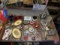 Vintage trinket boxes, assorted sizes, dresser sets and frames, hair brush and mirror are Sterling