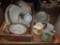 Ceramic/porcelain dishware, assorted patterns, platters, pitchers, bowls. Contents of 2 boxes.