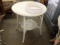Painted wicker 27in round occasional table with glass top, painted wicker 24in round occasional