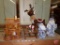 Two-story birdhouse, plush reindeer 16in to top of back, (2) Santa figurines, tallest is 20in,