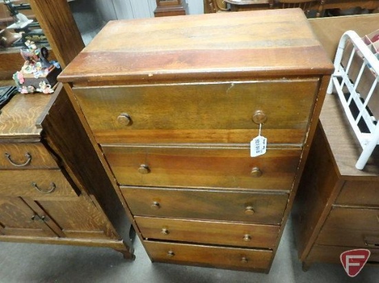 Wood dresser/cabinet. (5) drawers. 45InHx24inWx14inD.