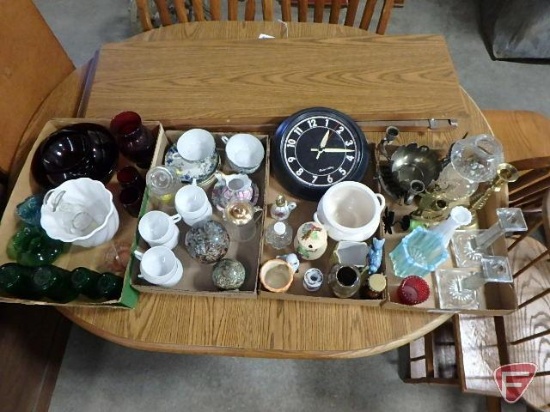 Glassware. Green, cranberry, blue, white glasses, bowls, cups/saucers.