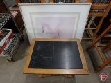 Framed and matted horse watercolor, artist not legible, Revel, 20/300, 33inHx39inW, and