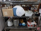 Dishware, not all matching, shot glasses, Igloo Playmate cooler, Six Star stainless steel knives,
