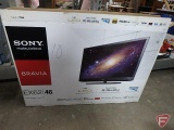 Sony 46in flat screen television, Model KDL-46HX750, with remotes, and stand.