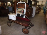 Rex Ball Bearing 100 metal wagon, enamel pot with lid, and Highrack step stool. 3 items.