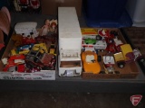 Zennith semi tractor and trailer, doors missing off back and vintage Tonka toys, mini bucket, jeep,