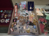 Brooches, pins, some sterling, necklaces, earrings, watchbands,