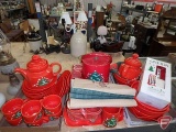 Waechtersbach West Germany holiday dishware, Red Christmas Tree, set may not be complete,