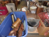 Metal and cast iron items, pail, stove covers, Hugo Brockmeyer Co advertising, shoe vase,