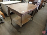 Wood table, 29inHx36inWx24inD, one foot has piece broke off, some finish damage