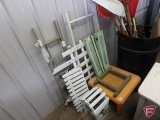 Wood decorative ladder sections, wood picket fence sections, and other wood garden items,