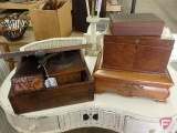 (5) wood boxes and coffee grinder. 6 pieces