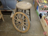 Wood 20in spoke wheel and wood stool. 2 pieces